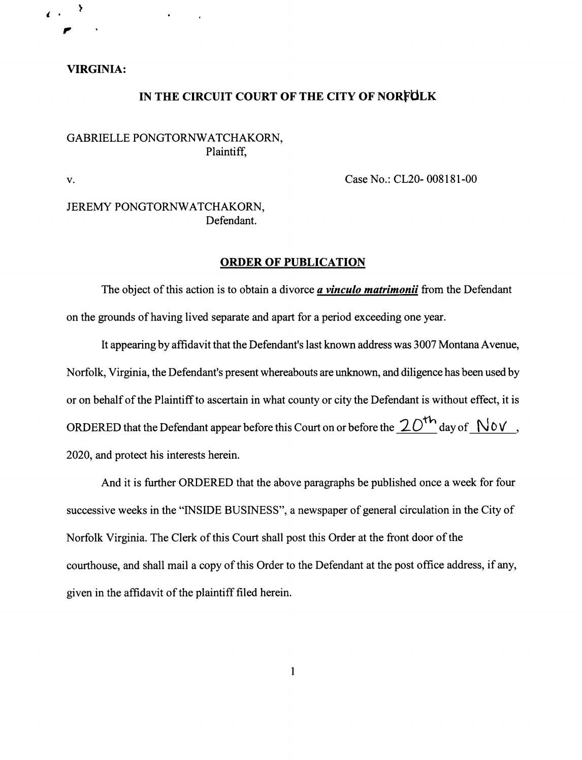 CL20-8181 Order of Publication