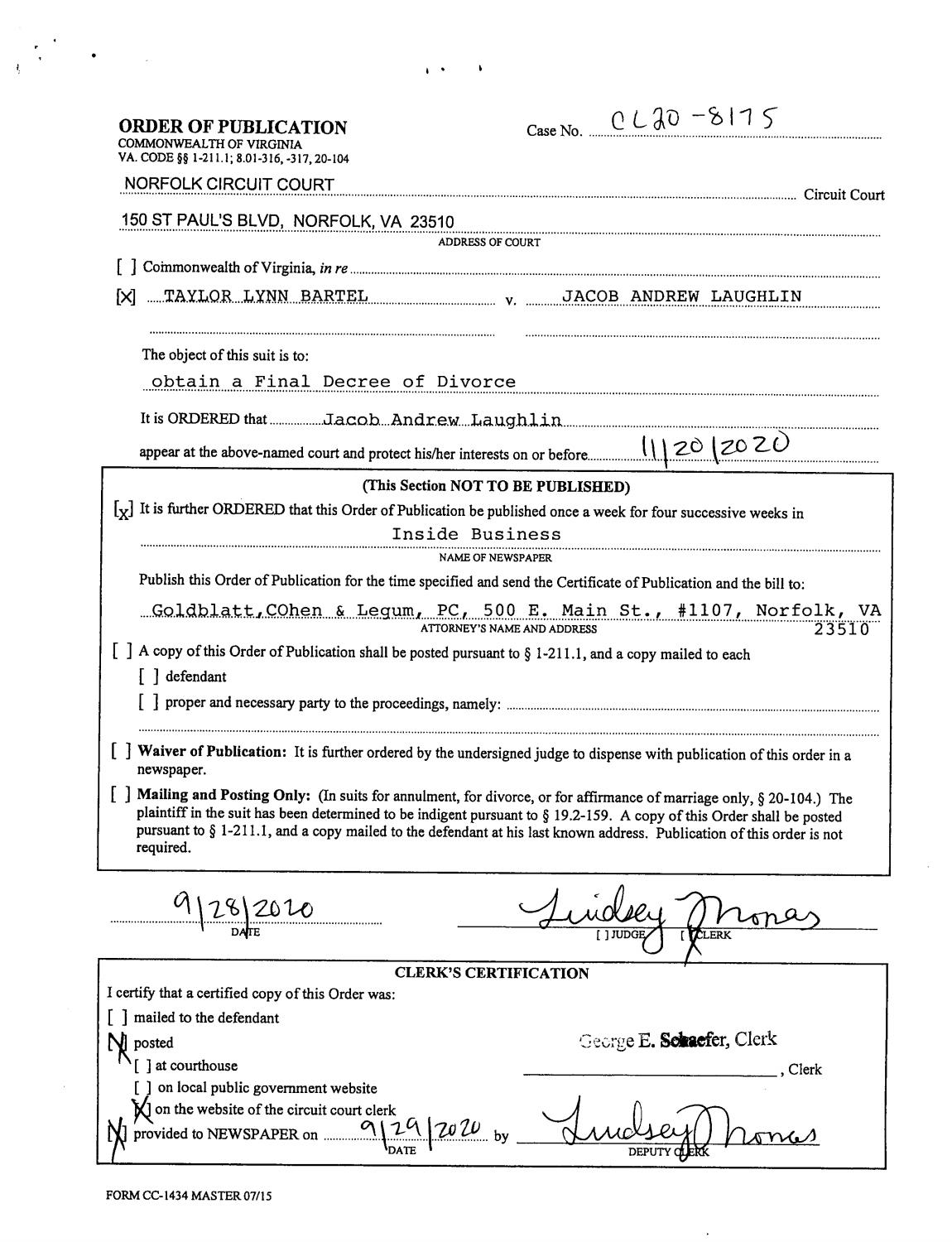 CL20-8175 Order of Publication