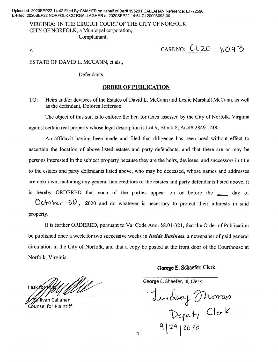 CL20-8093 Order of Publication