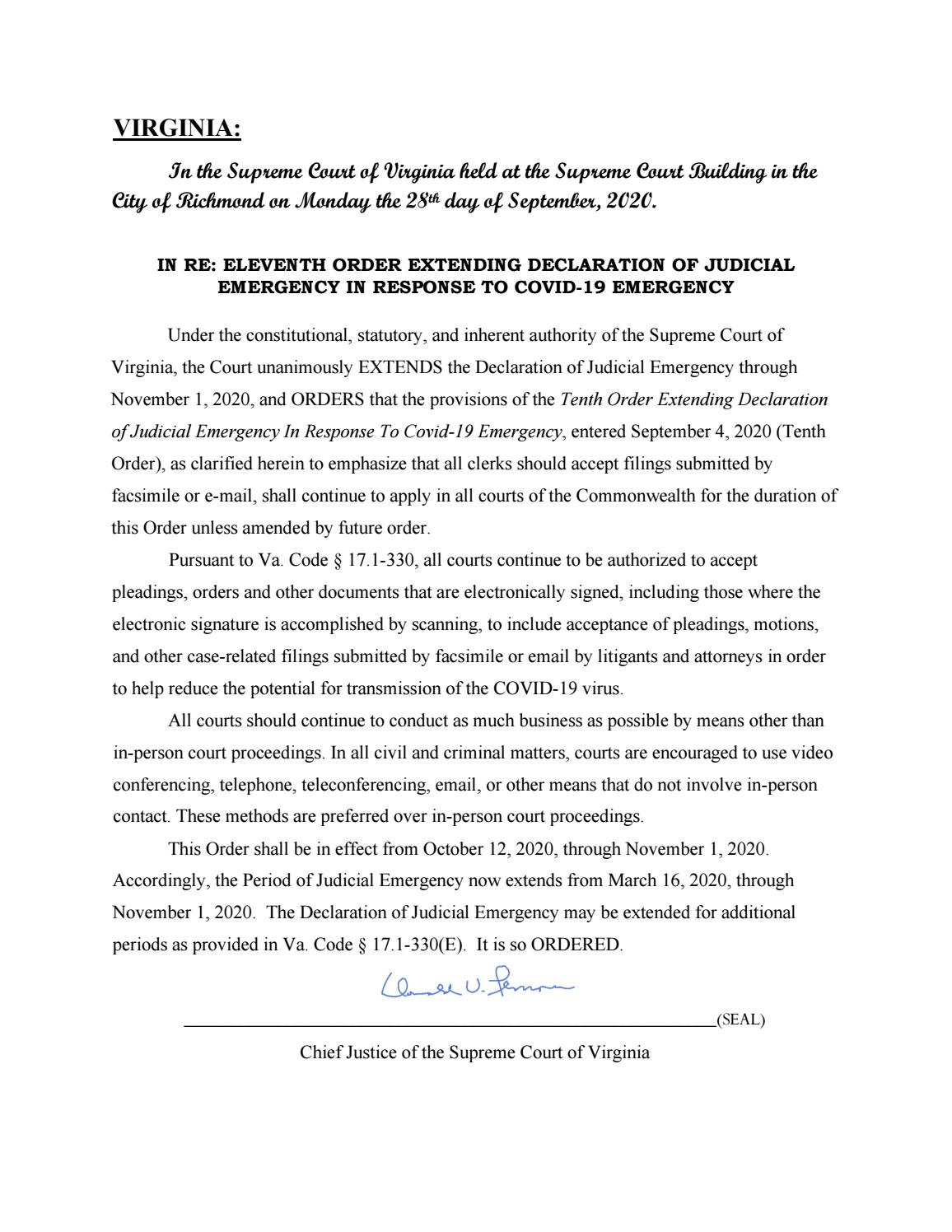 Declaration of Judicial Emergency 11th order (SCV)