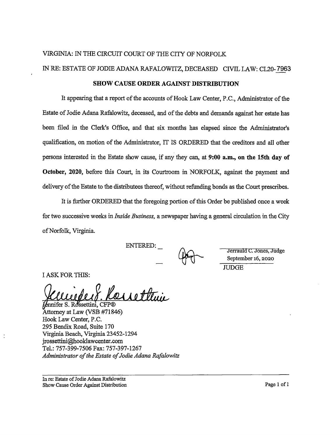 CL20-7963 Show Cause Order to be Published