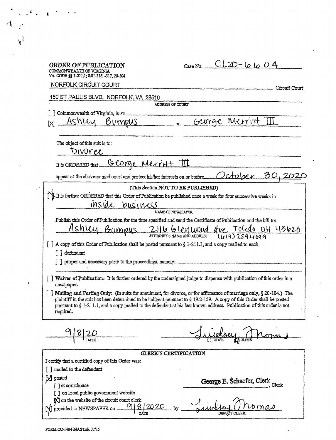 CL20-6604 Order of Publication