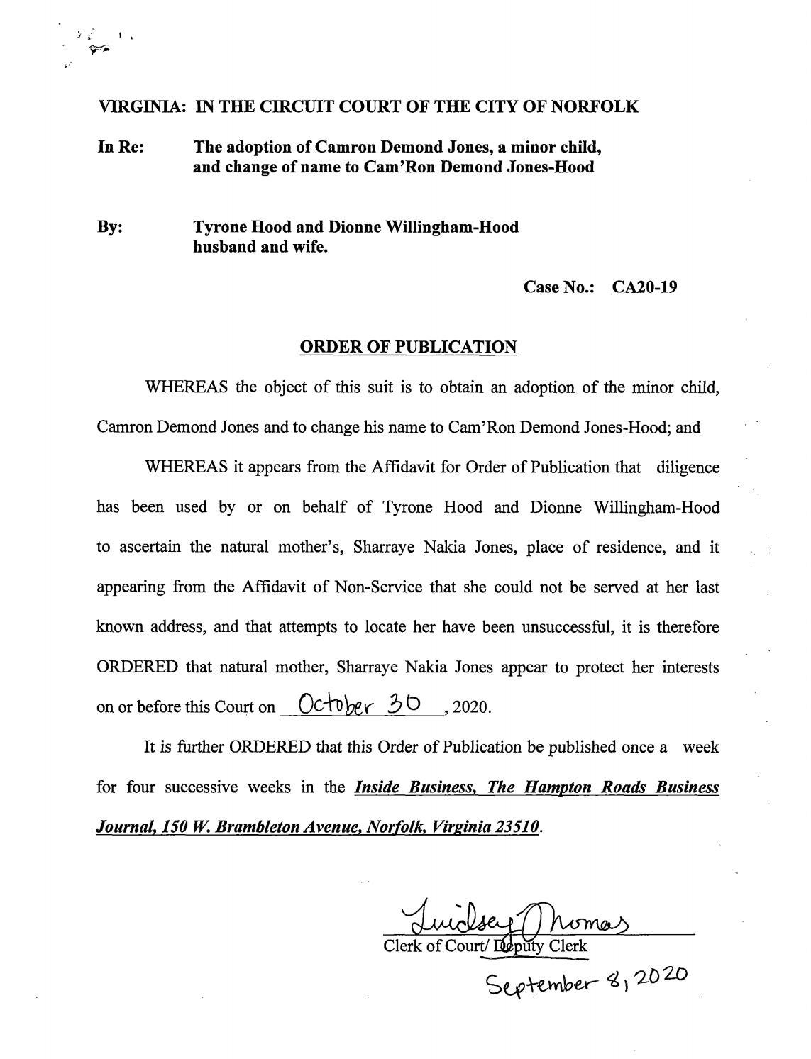 CA20-19 Order of Publication