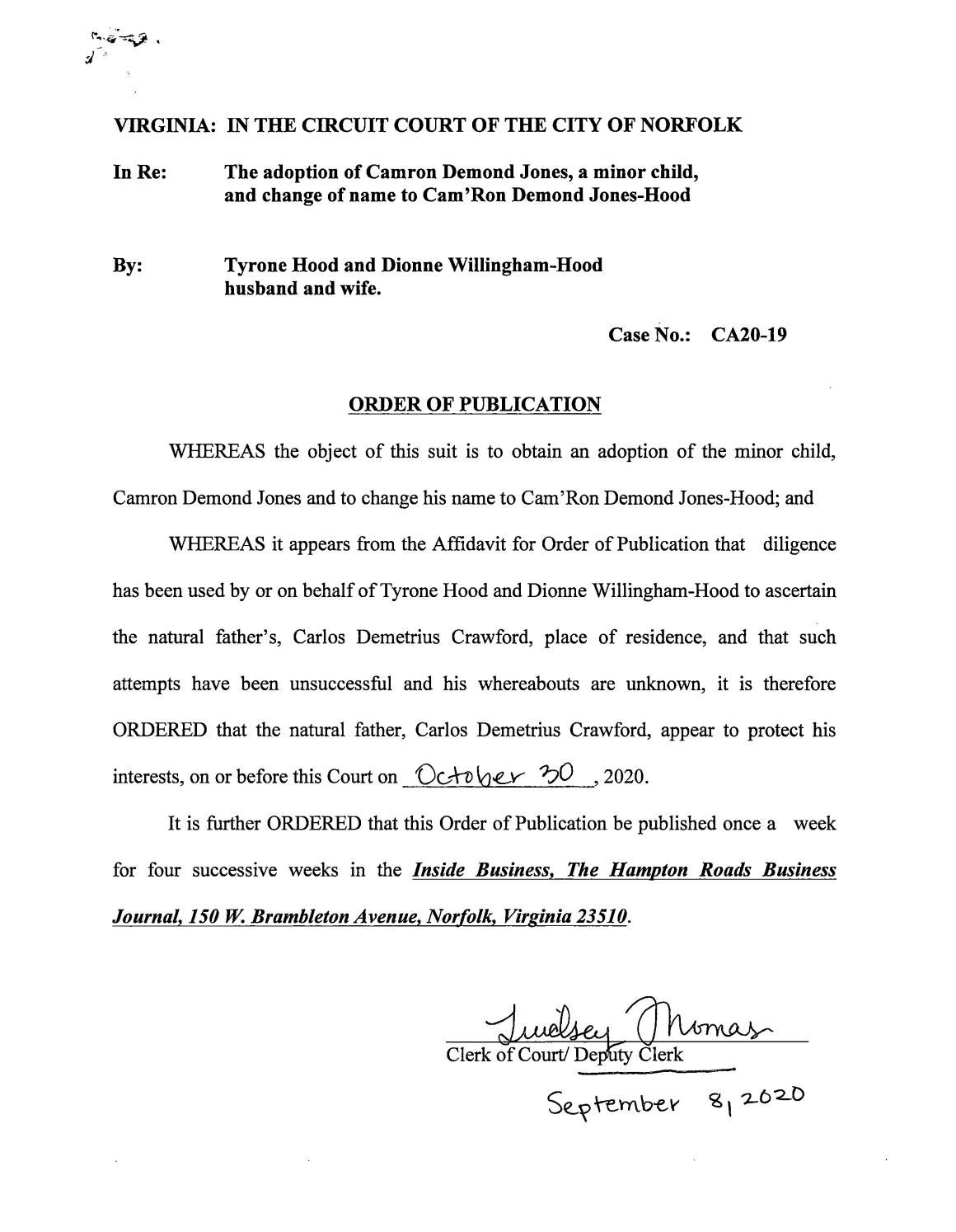 CA20-19 Order of Publication