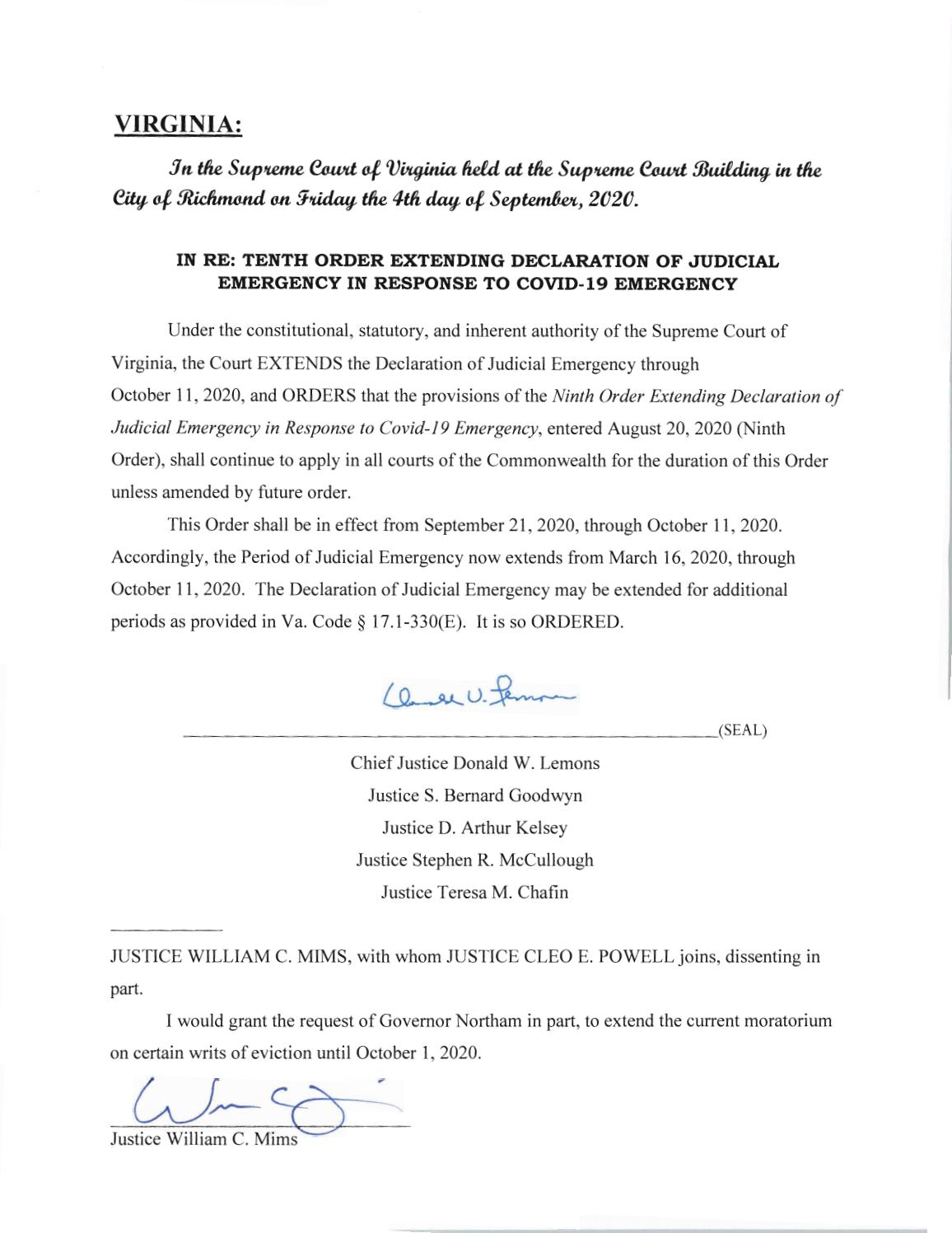 10th Order extending Judicial Emergency (SCV)