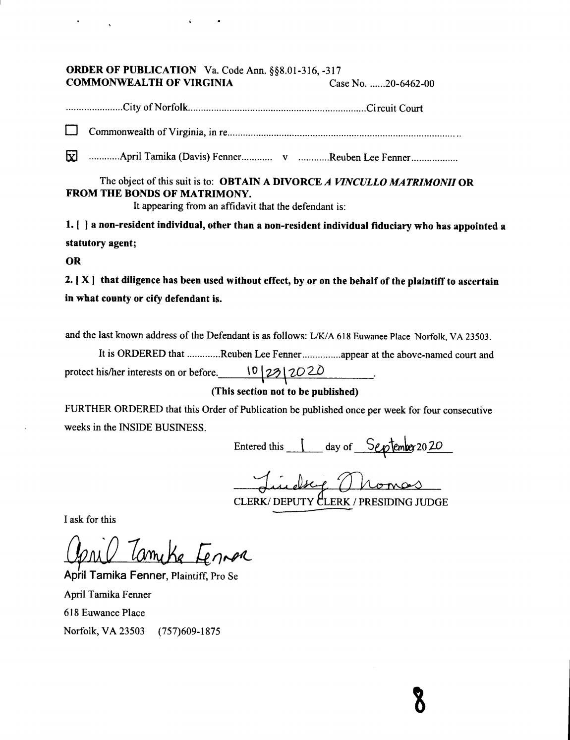 CL20-6462 Order of Publication