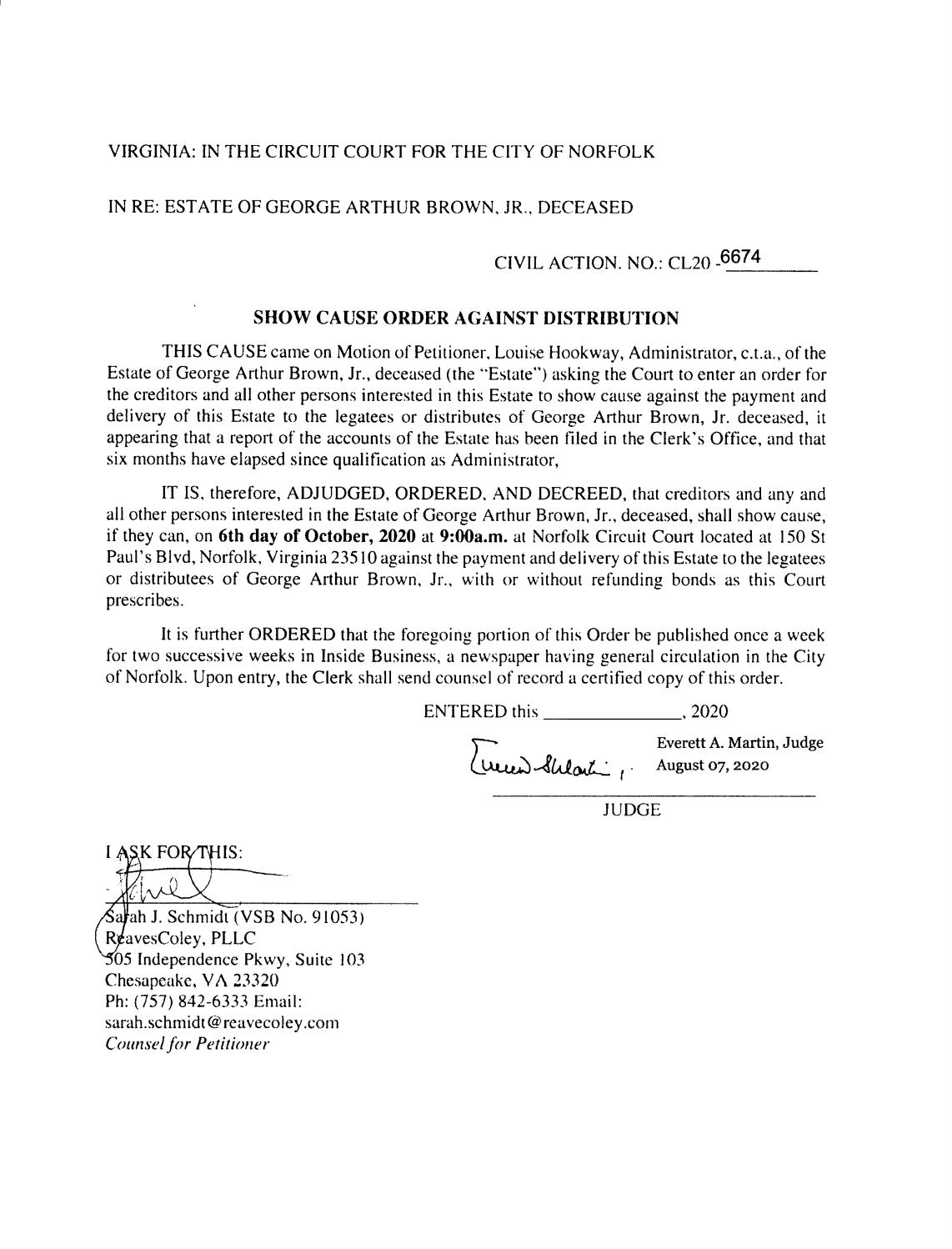 CL20-6674 Order of Publication