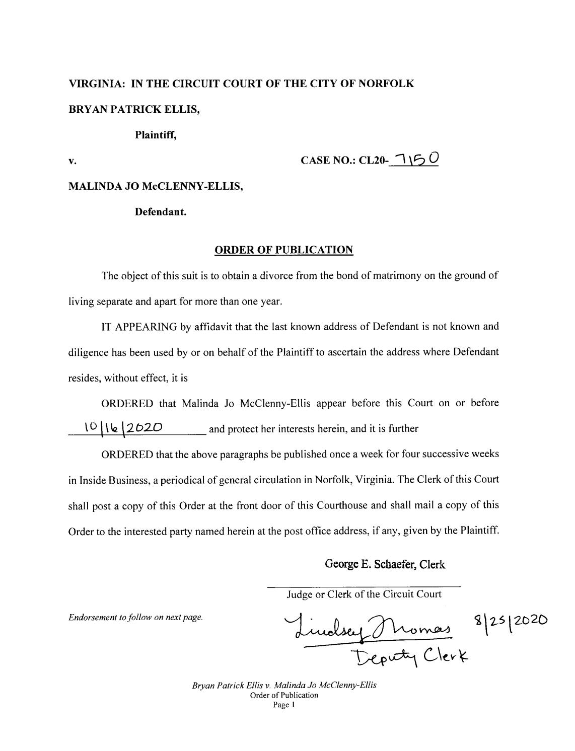 CL20-7150 Order of Publication