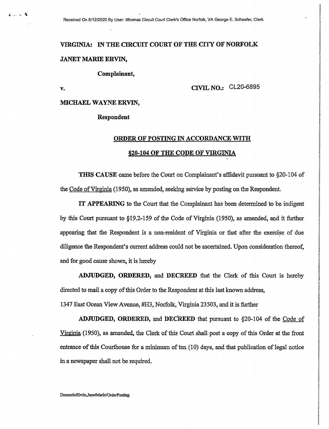 CL20-6895 Order of Posting