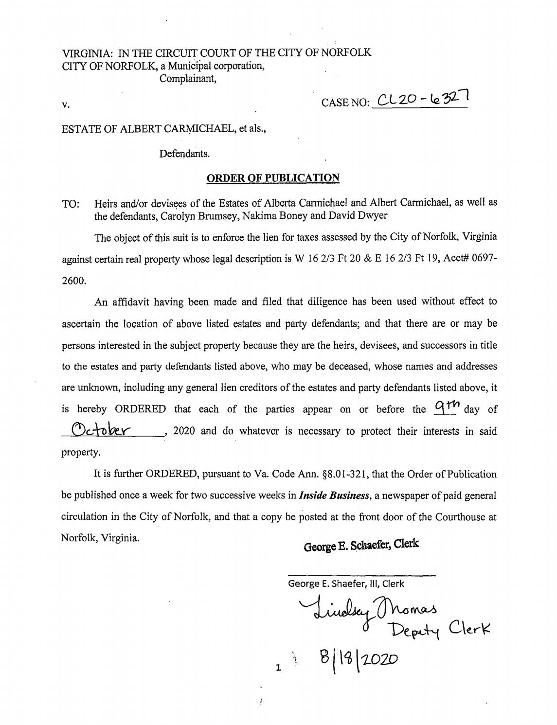CL20-6327 Order of Publication