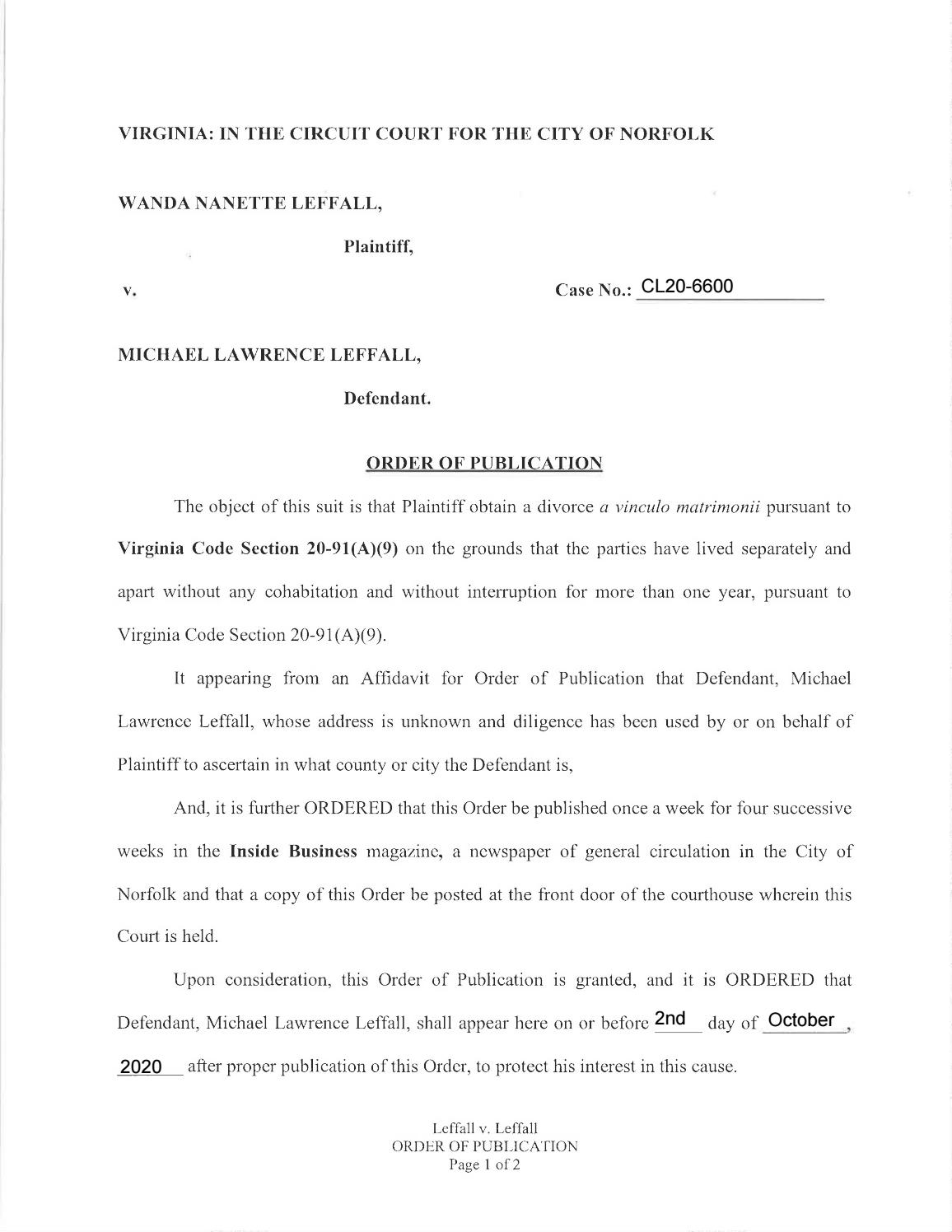CL20-6600 Order of Publication