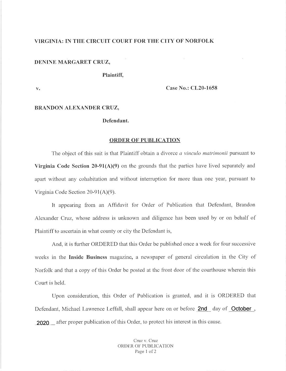 CL20-1658 Order of Publication