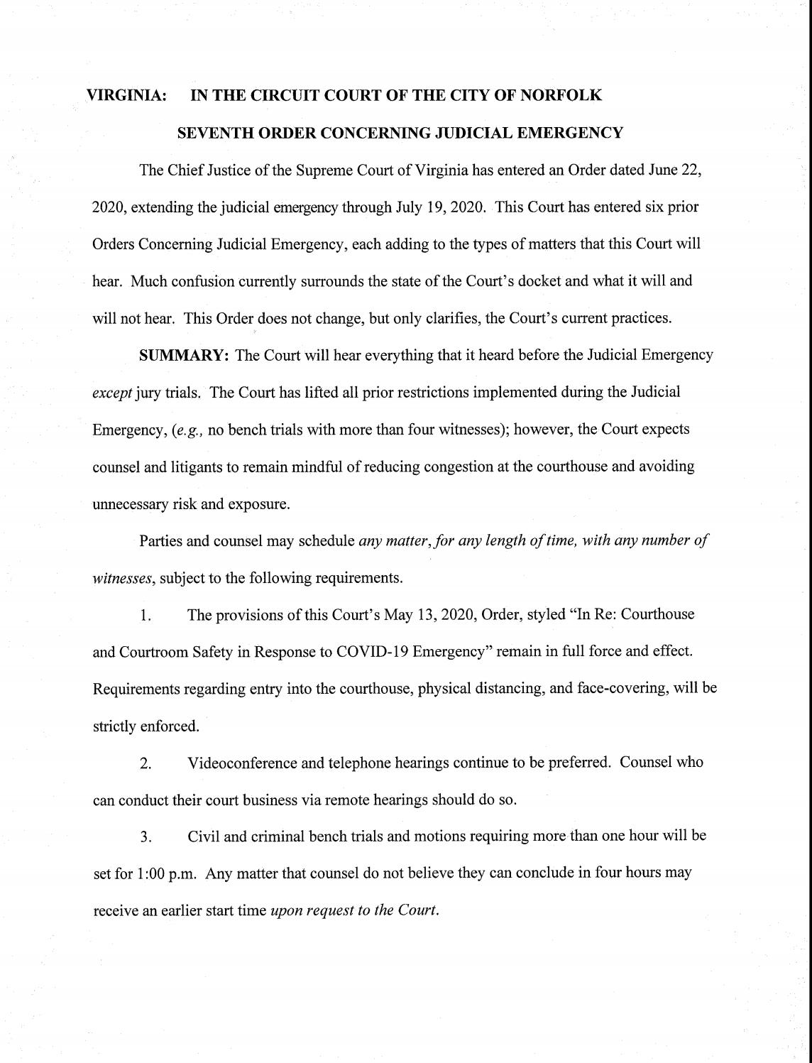 Seventh Order Concerning Judicial Emergency – July 2, 2020