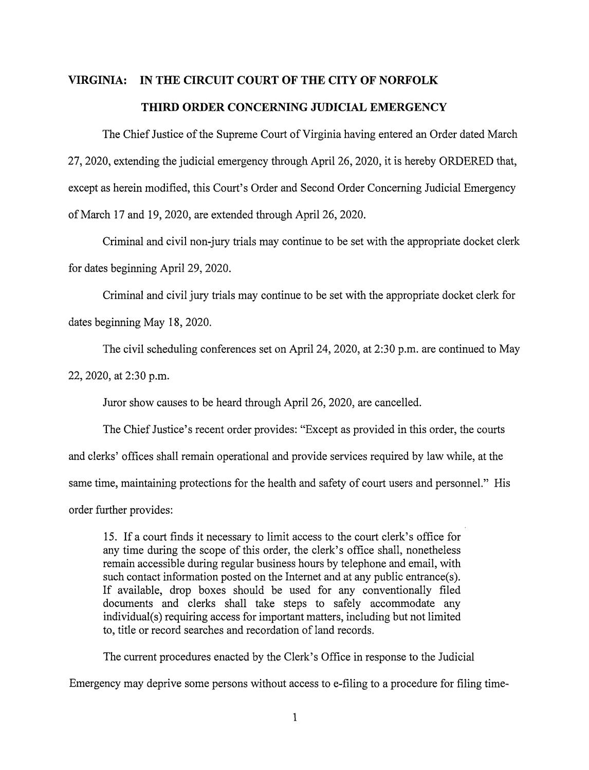 Third Order Concerning Judicial Emergency