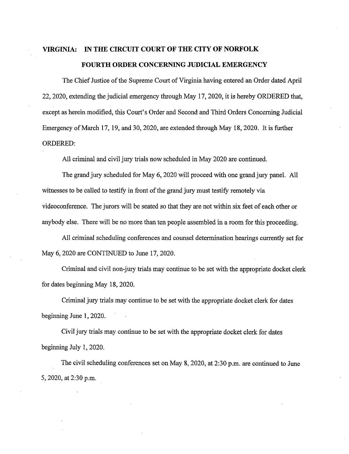 Fourth Judicial Order Concerning Judicial Emergency – order