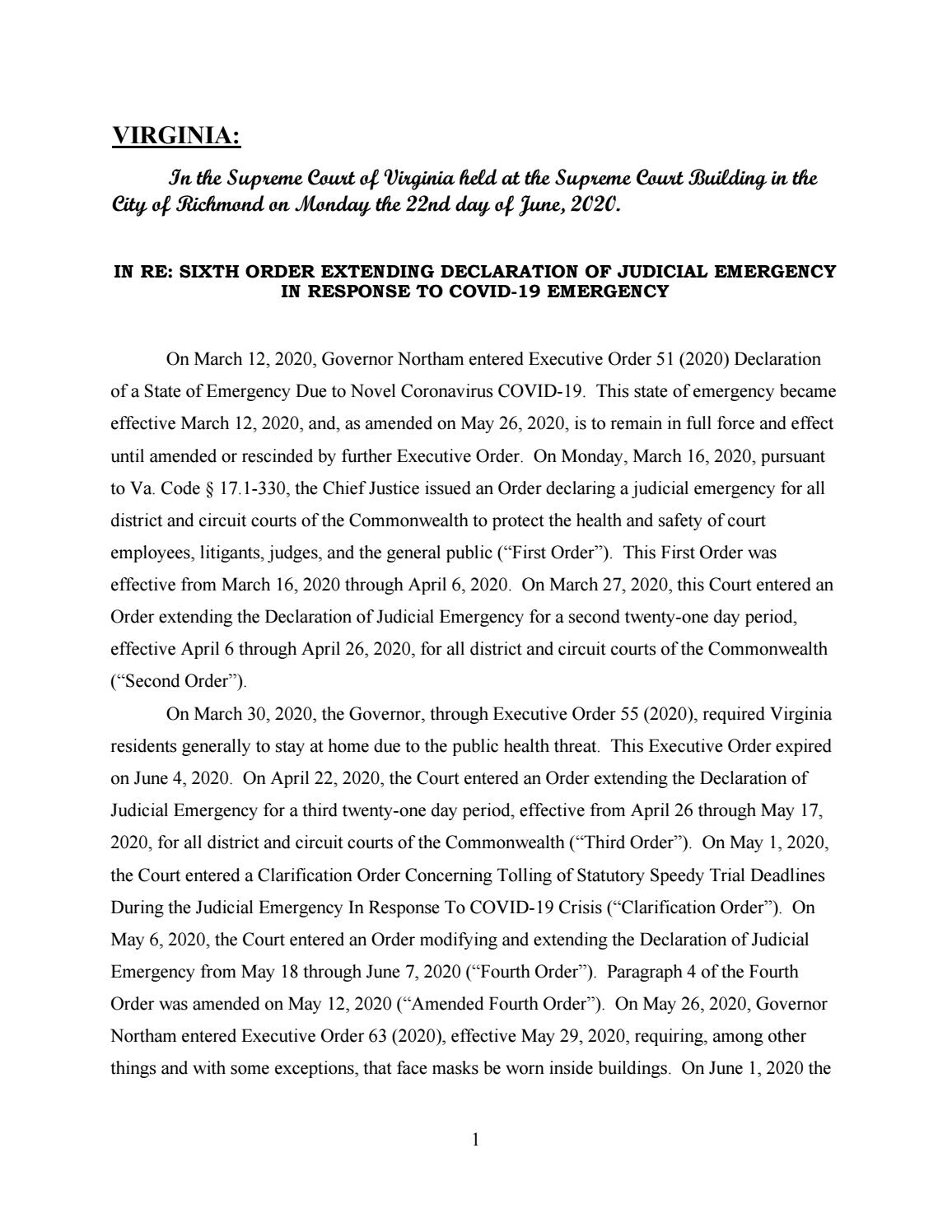 Order 6–Judicial Emergency Extending Order–6-22-2020