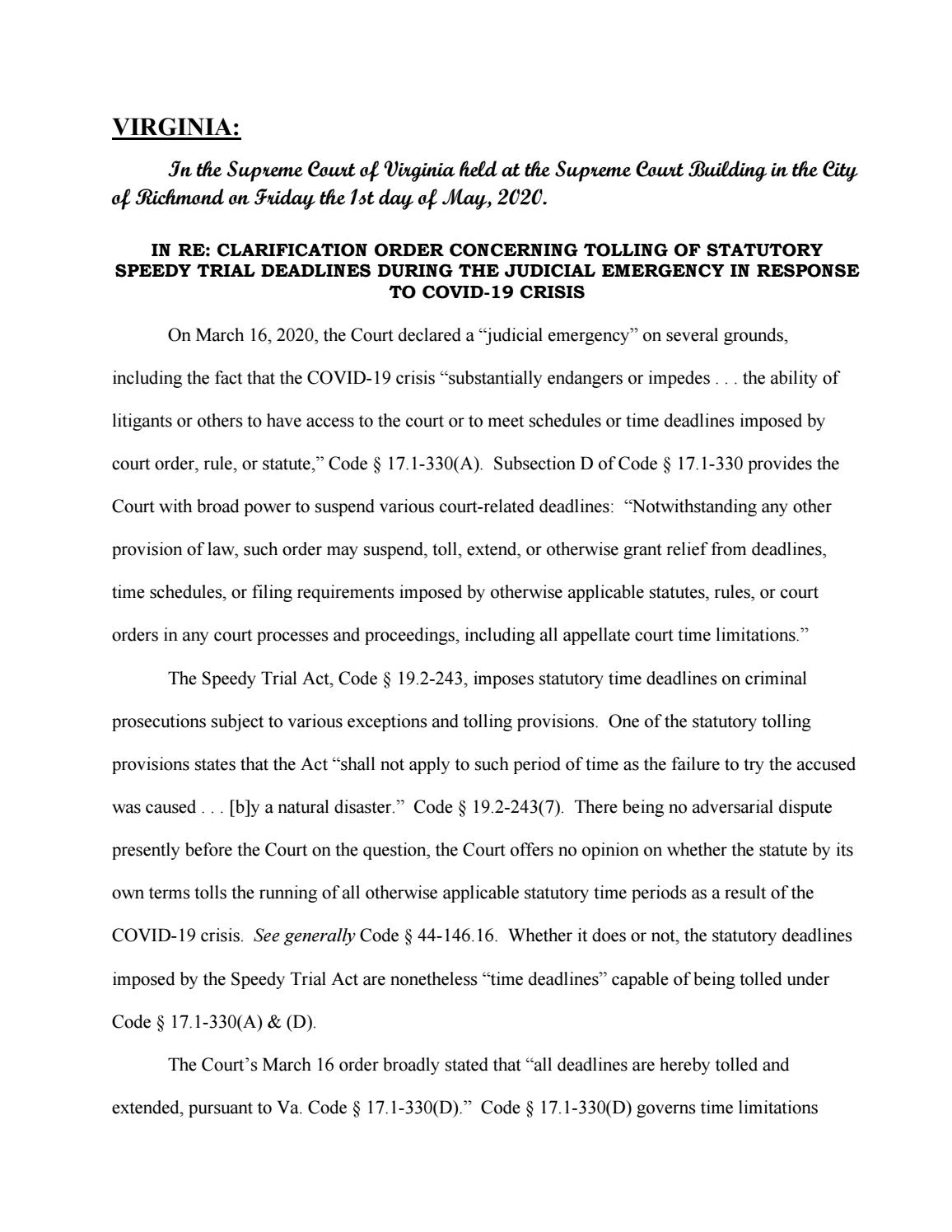 Judicial Emergency Clarification Order–5-1-2020 (corrected 2)