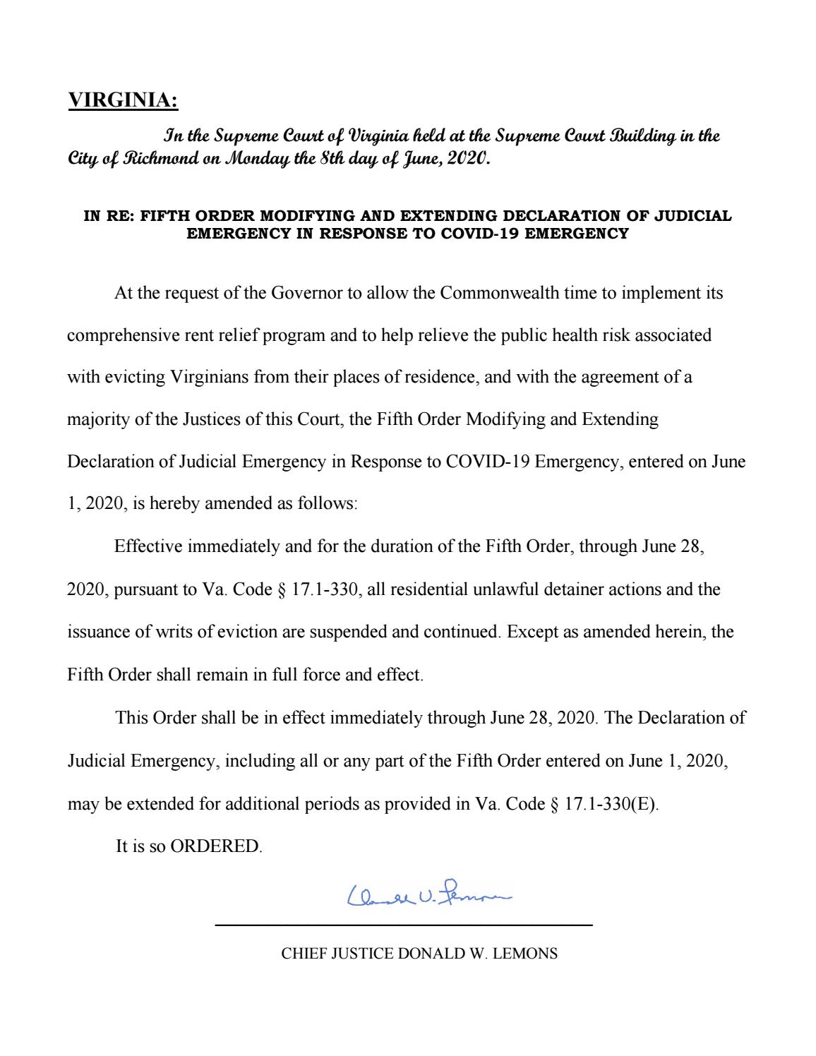 Amended Fifth Order–6-8-2020