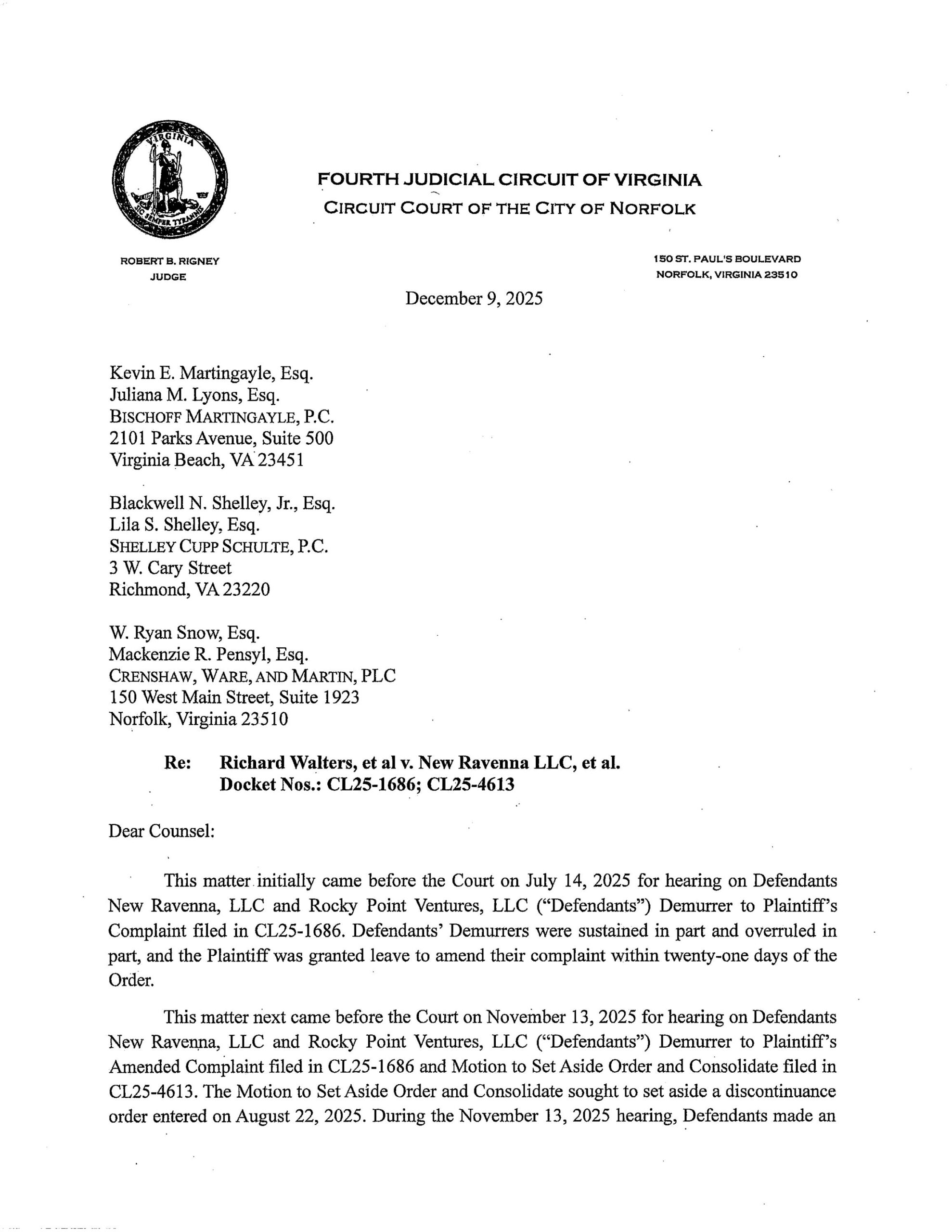 Walters v New Ravenna LLC