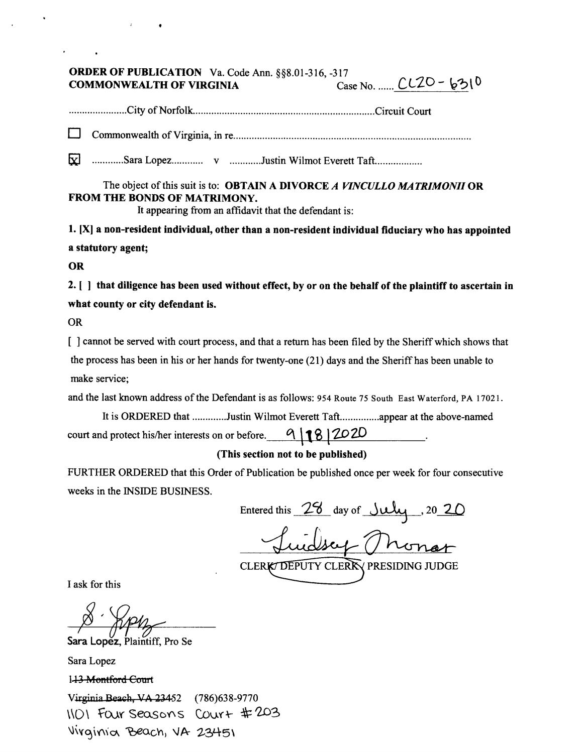 CL20-6310 Order of Publication