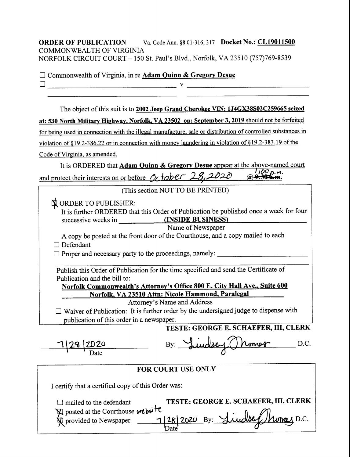 CL19-11500 Order of Publication