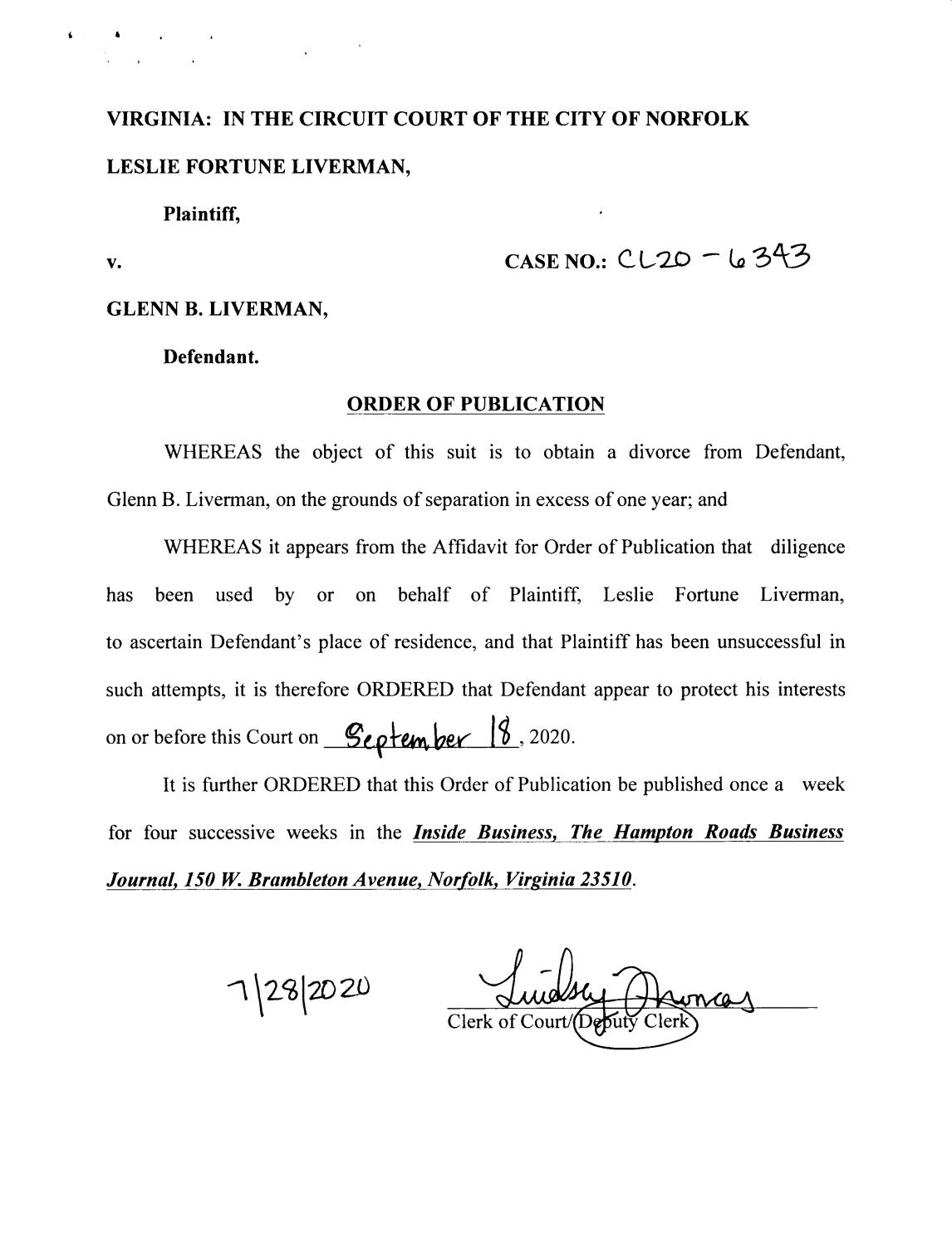 CL20-6343 Order of Publication