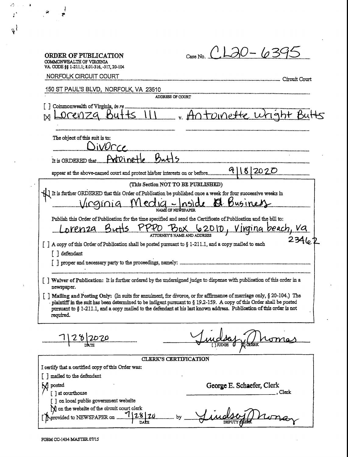 CL20-6395 Order of Publication
