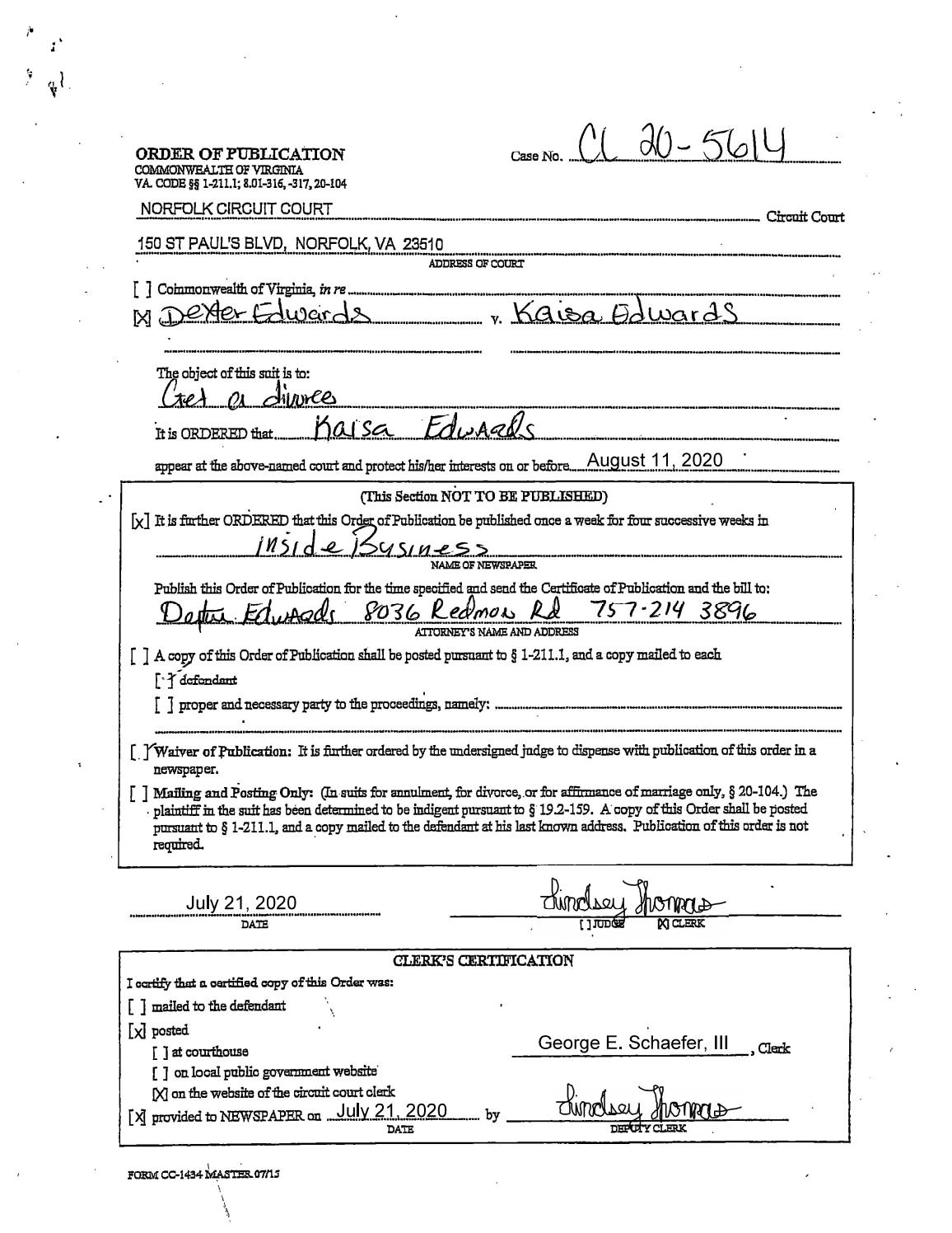 CL20-5614 Order of Publication