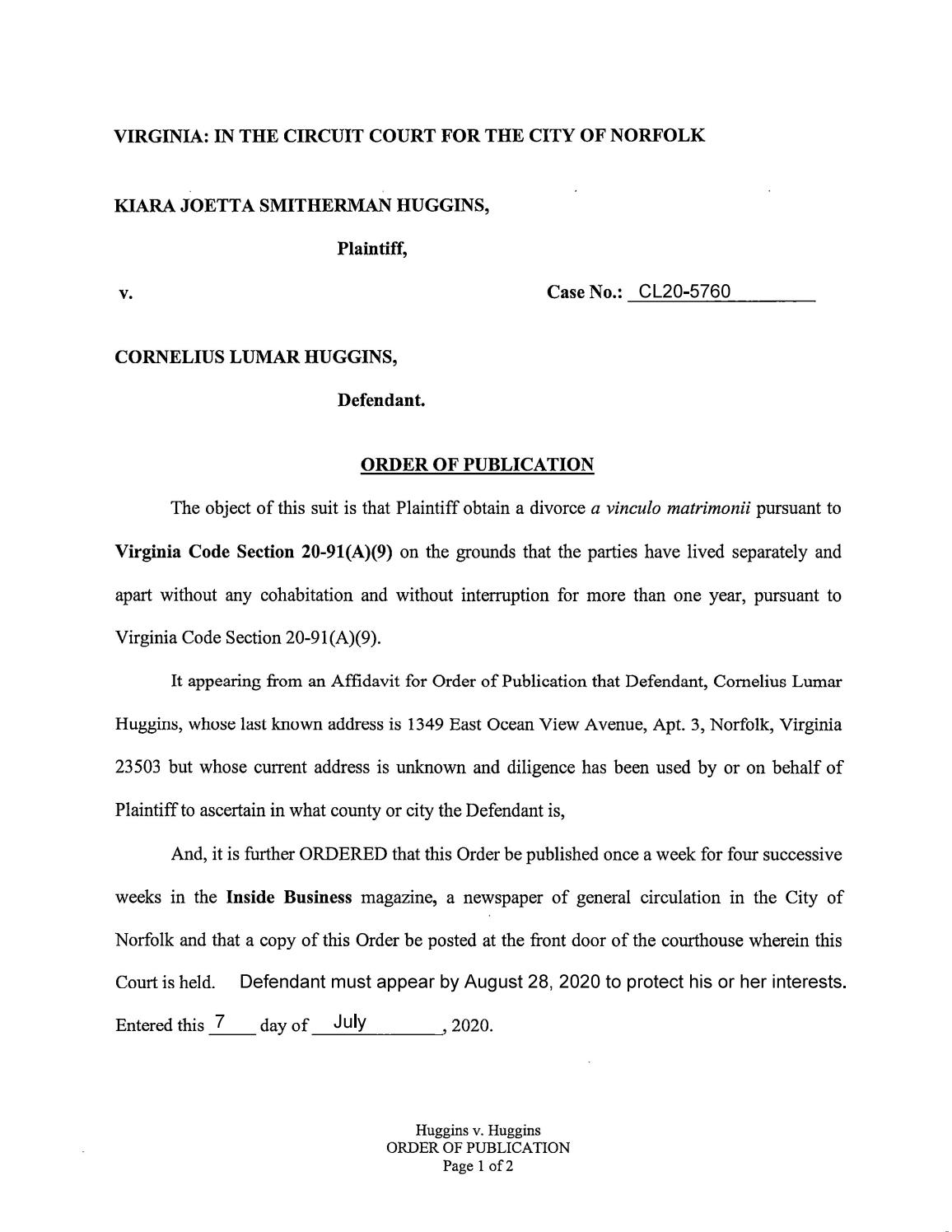 CL20-5760 Order of Publication
