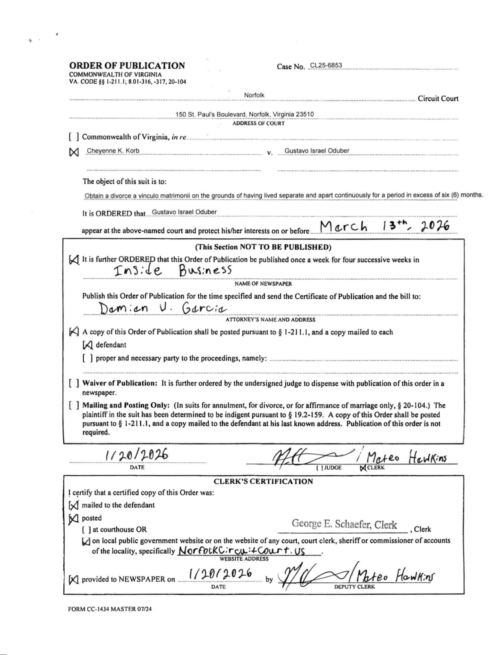 CL25-6853 Order of Publication