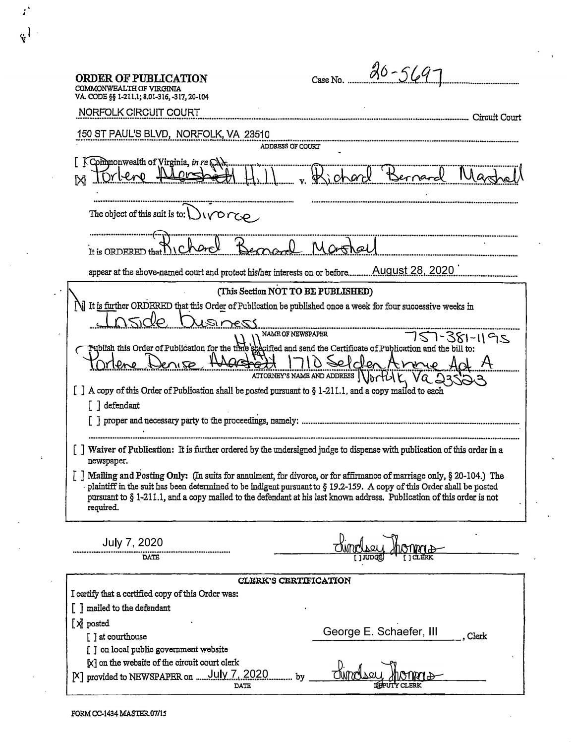 CL20-5697 Order of Publication