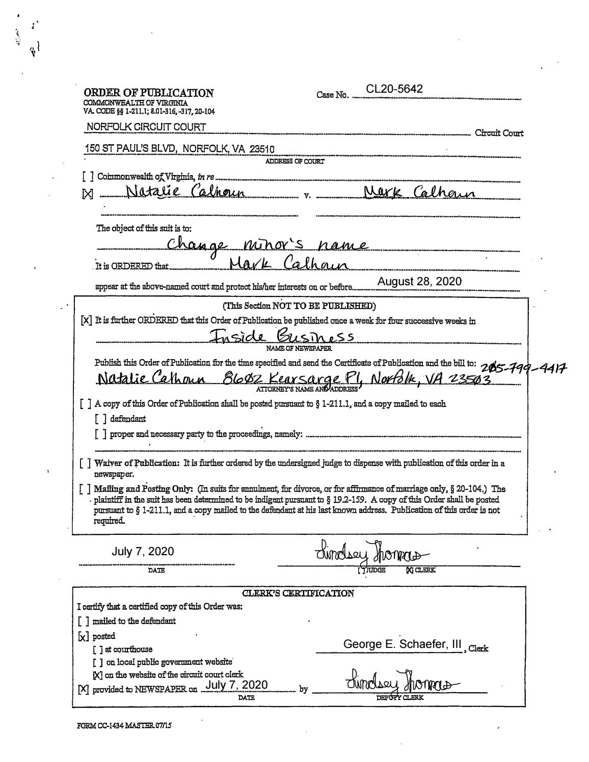 CL20-5642 Order of Publication