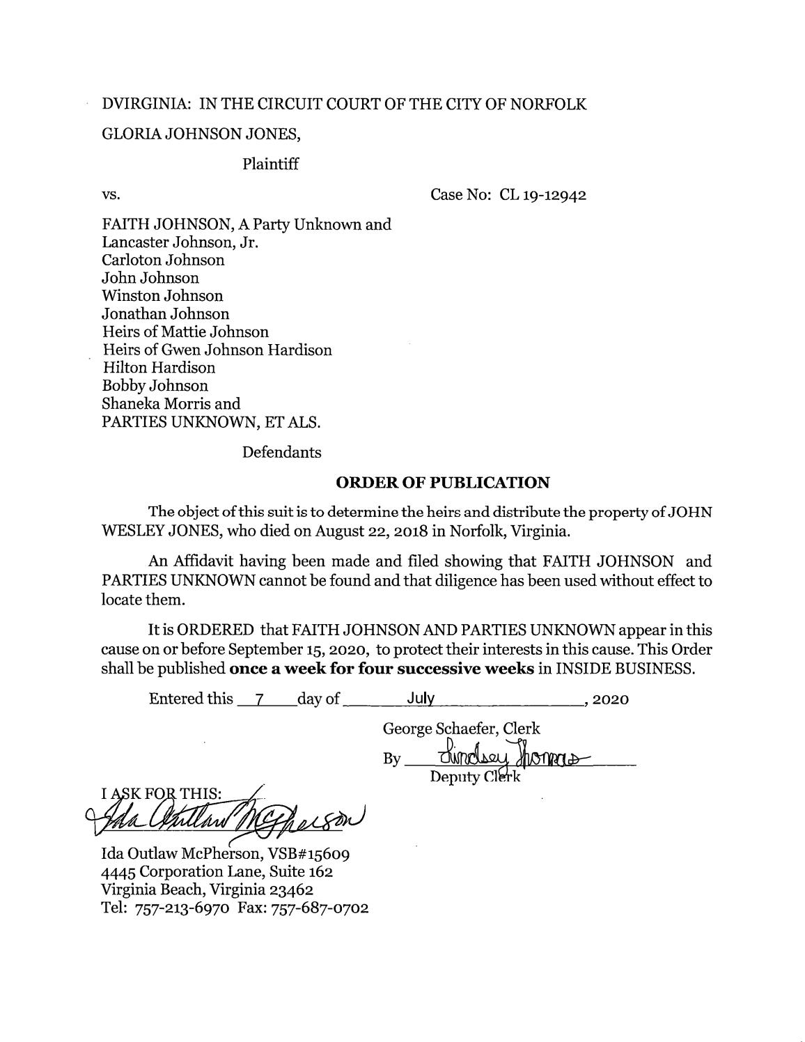 CL19-12942 Order of Publication