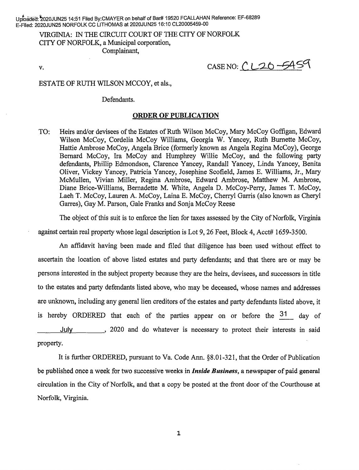CL20-5459 Order of Publication