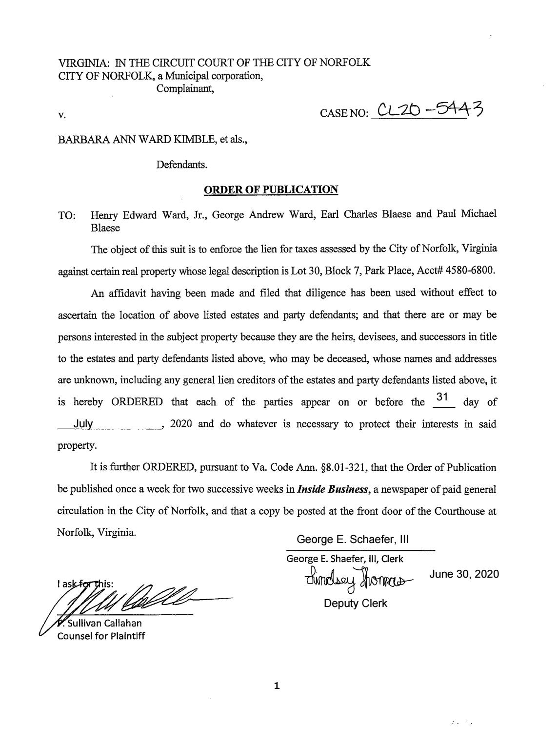 CL20-5443 Order of Publication