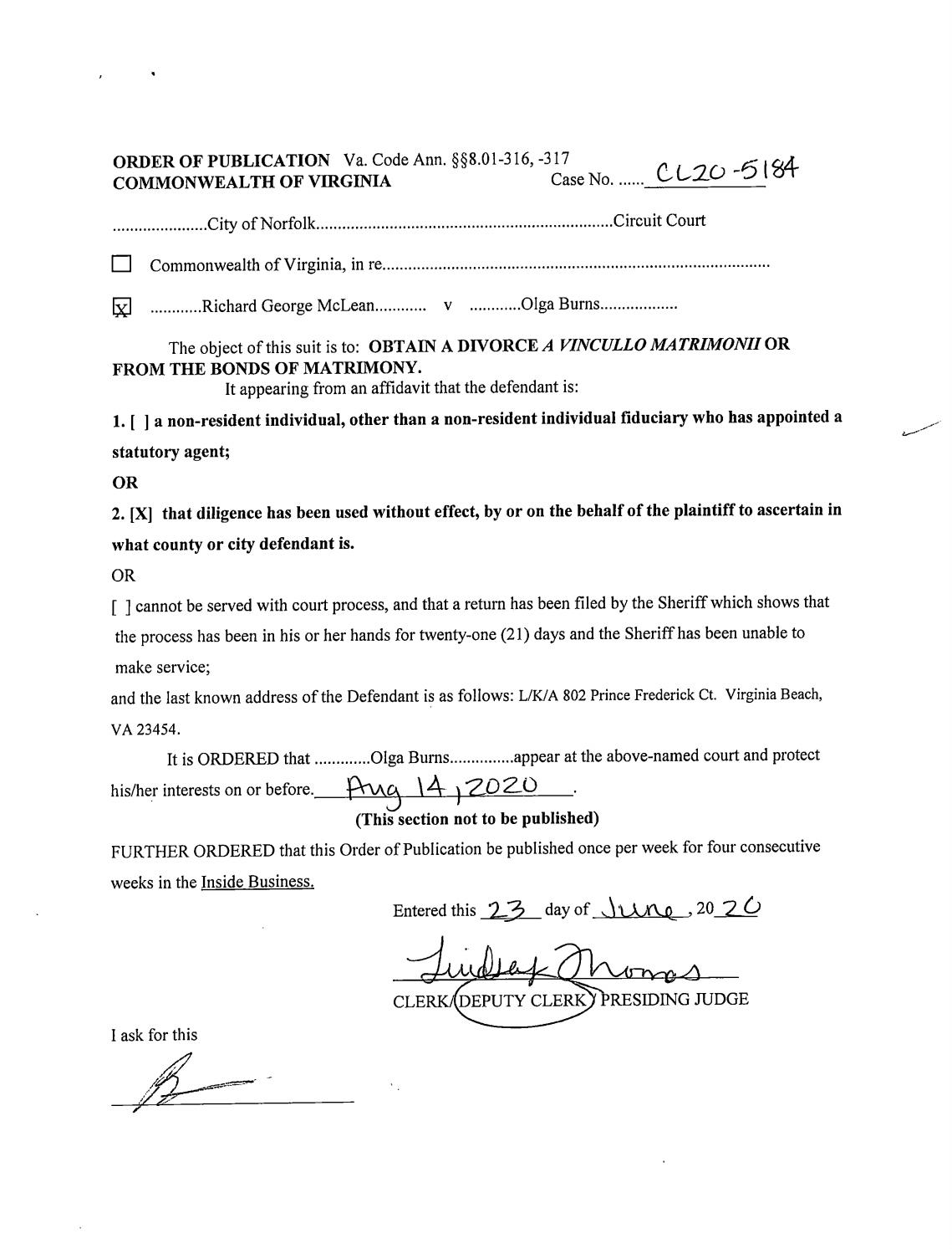 CL20-5184 Order of Publication