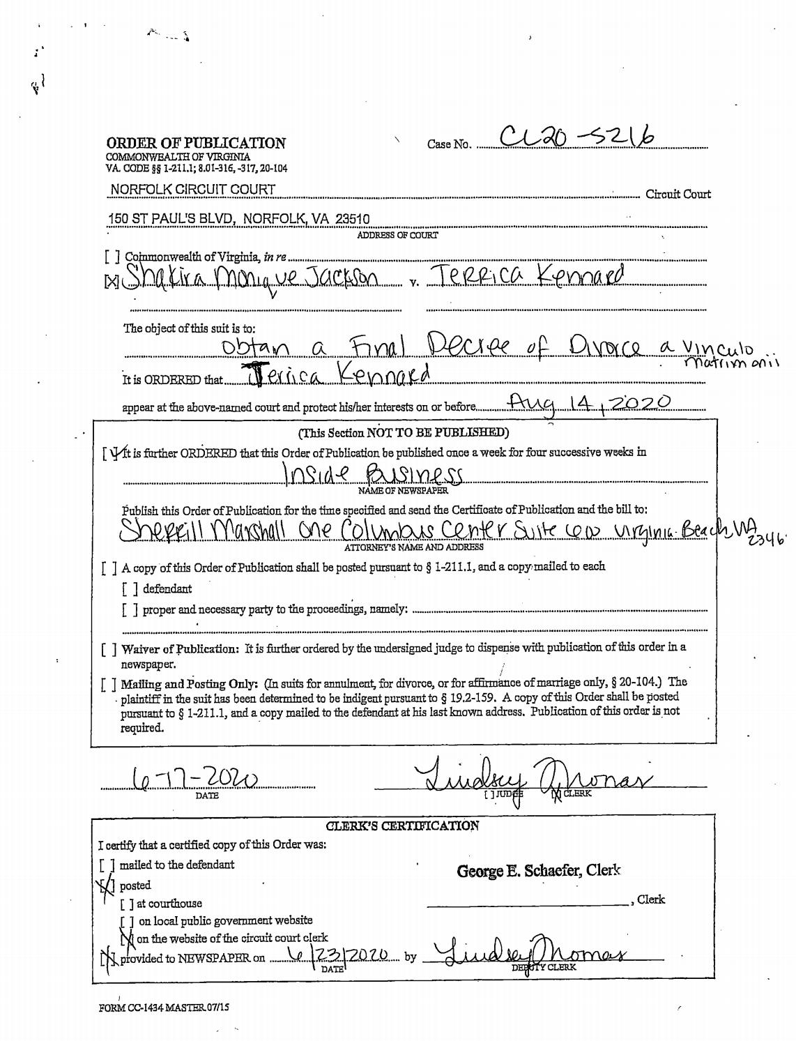 CL20-5216 Order of Publication