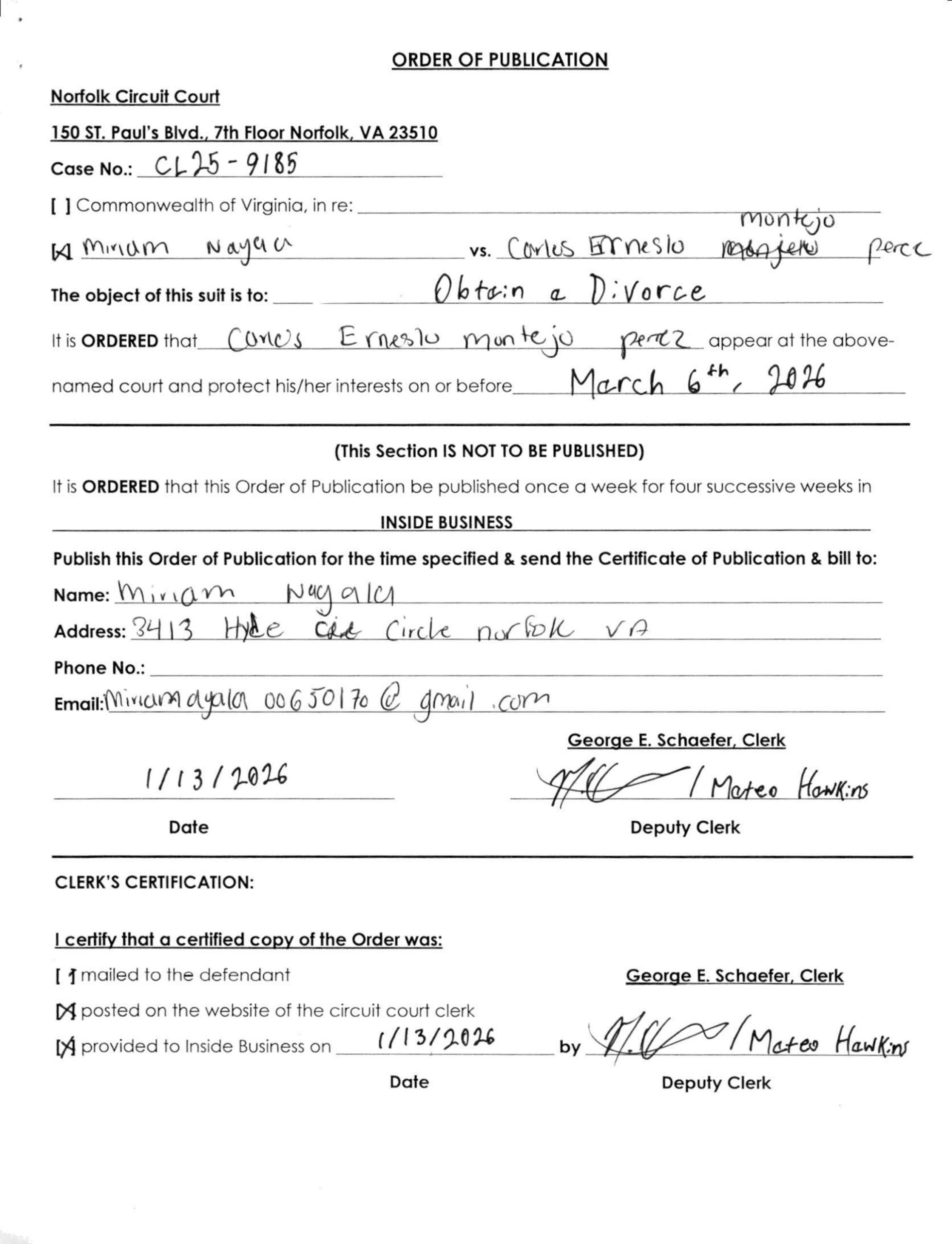 CL25-9185 Order of Publication