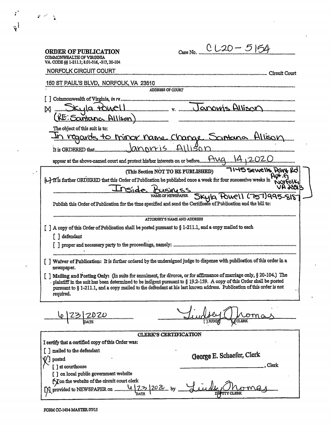CL20-5154 Order of Publication