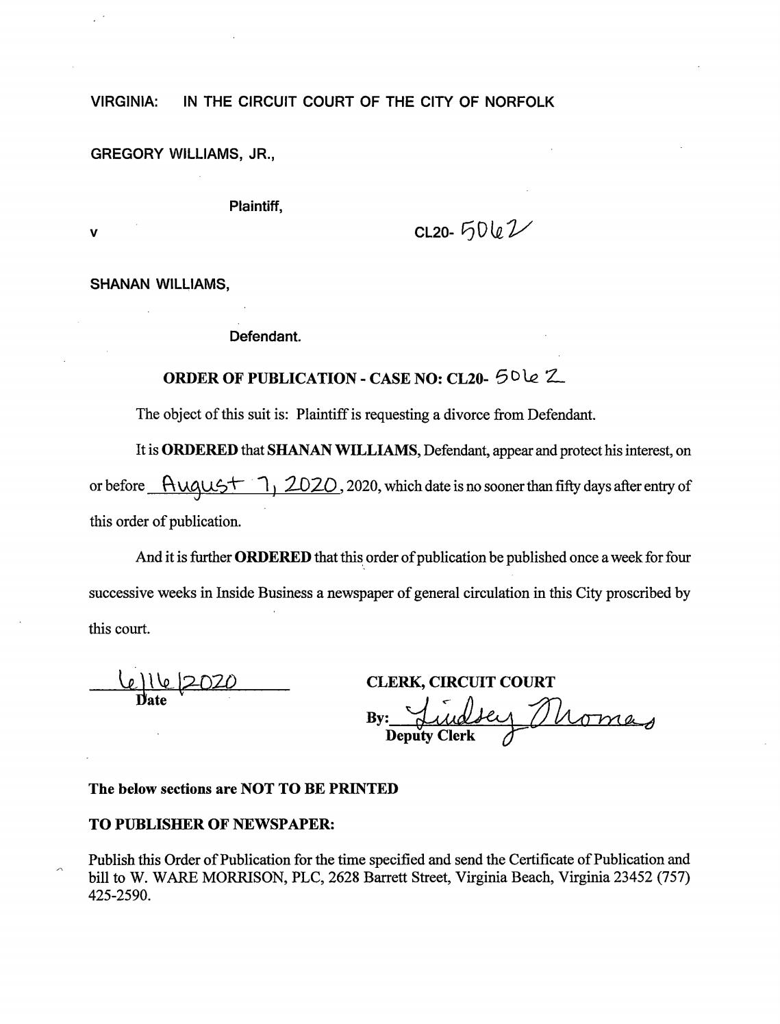 CL20-5062 Order of Publication
