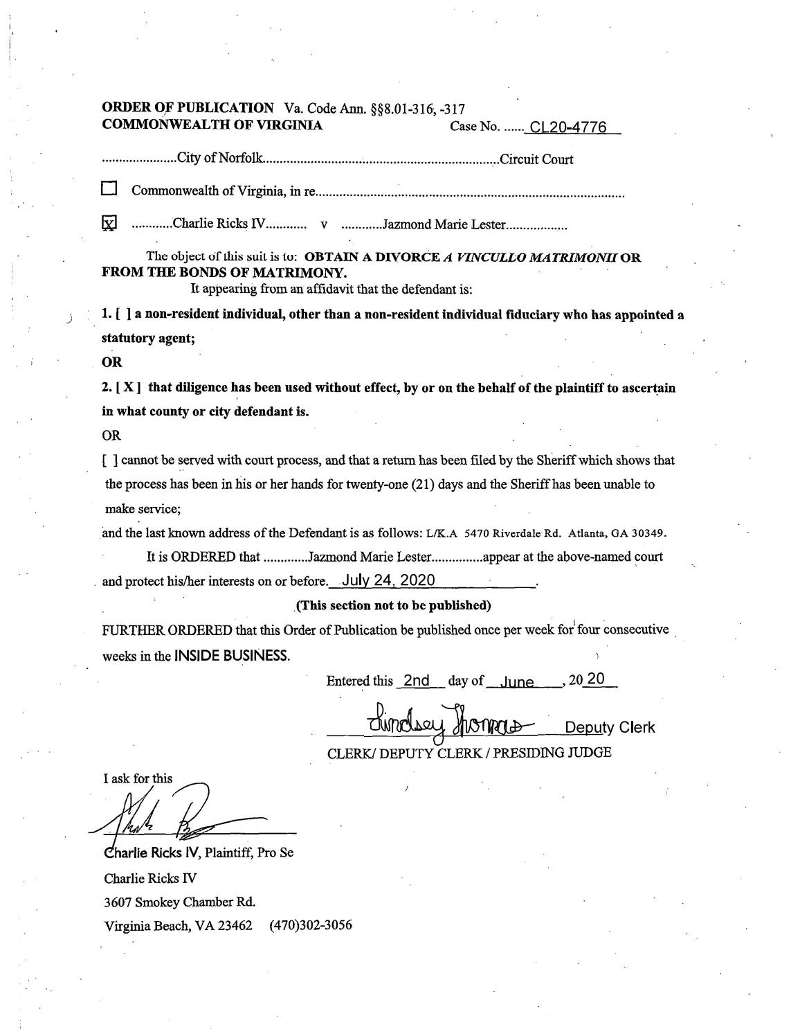 CL20-4776 Order of Publication