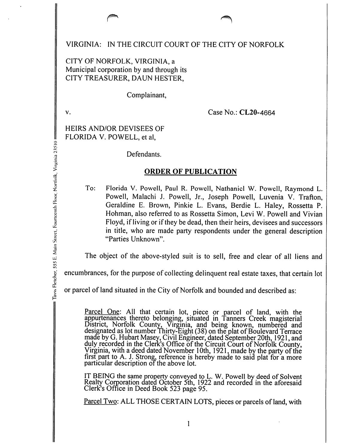 CL20-4664 Order of Publication