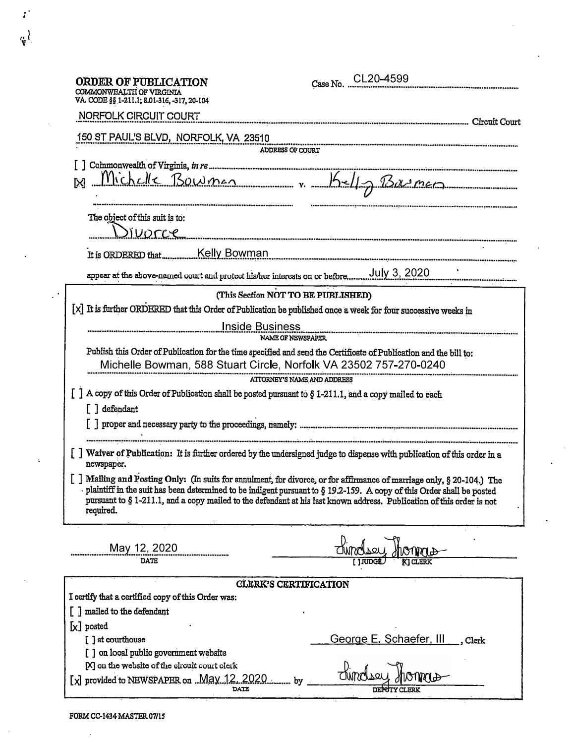 CL20-4599 Order of Publication
