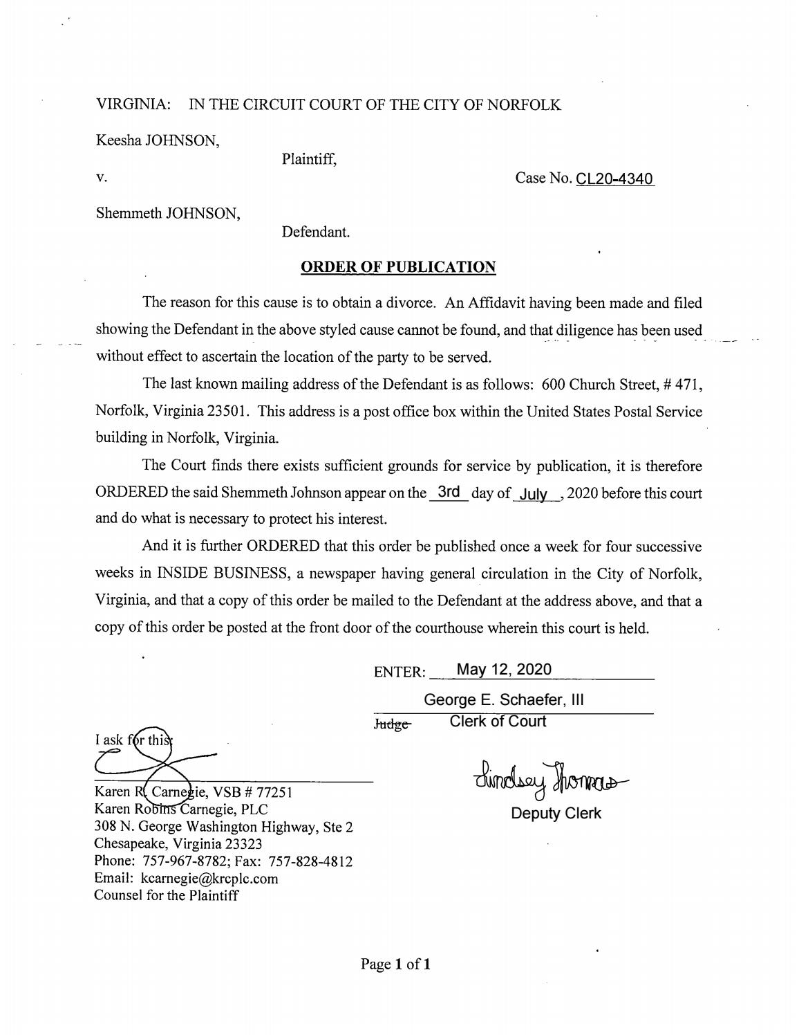 CL20-4340 Order of Publication