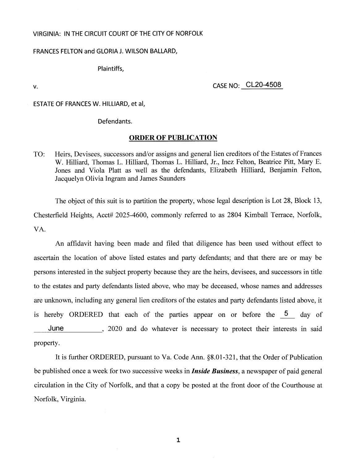 CL20-4508 Order of Publication
