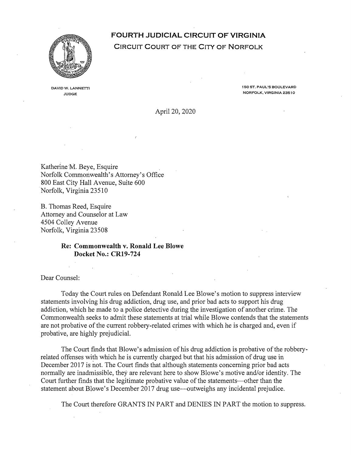 Commonwealth v. Ronald Lee Blowe
