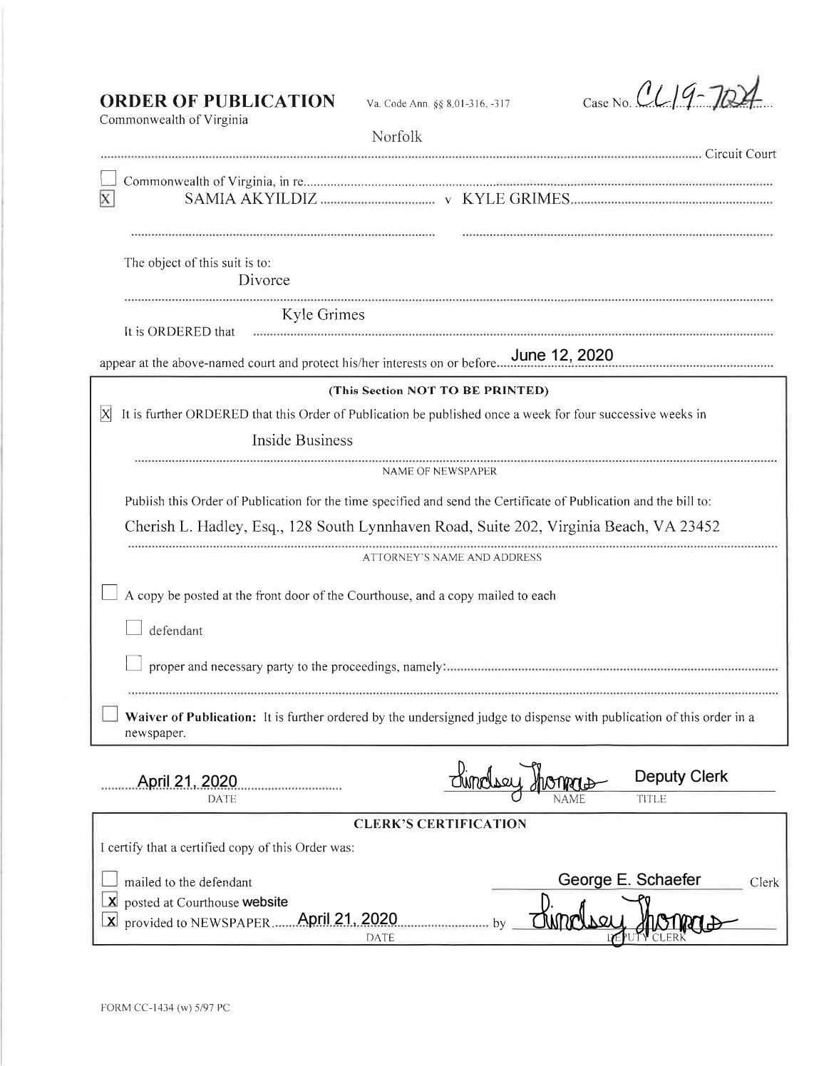 CL19-7024 Order of Publication