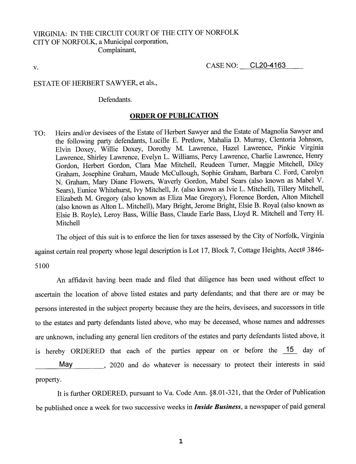 CL20-4163 Order of Publication