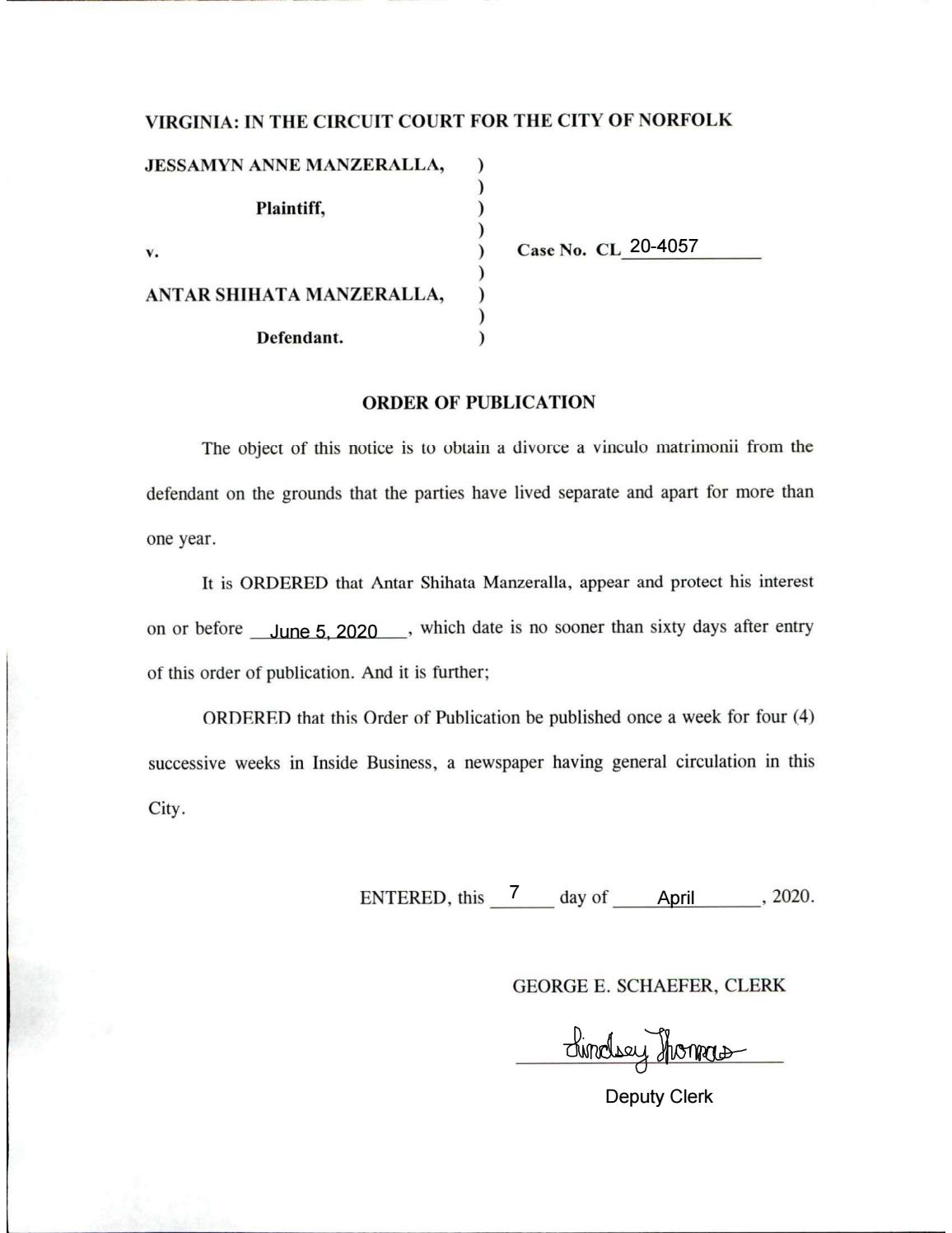 CL20-4057 Order of Publication