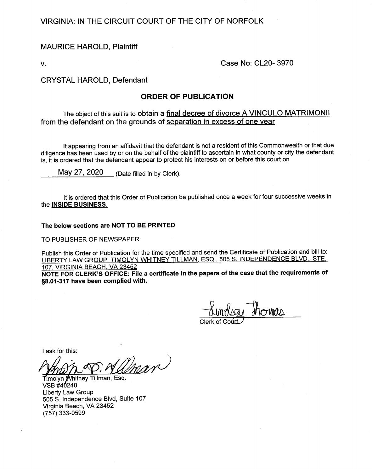 CL20-3970 Order of Publication